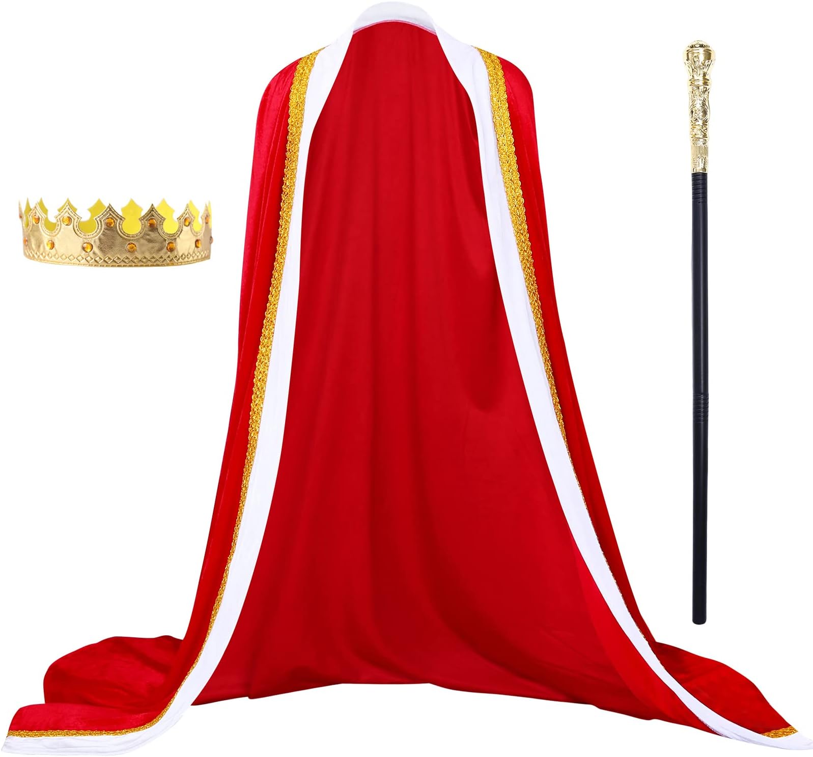 Alaiyaky King Costume Set for Kids Adult, Halloween Costumes King Cape Velvet Coat with King Crown and Scepter, Queen Costume Red Cape Suit for Halloween Coronation Christmas Party