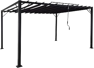 BERLINLODGE Pergola | HxBxT 213x400x300cm | Garten Lamellen-Pavillon Terrassenüberdachung | Anthrazit | 8cm-Alu-Gestell Stoff/Textil