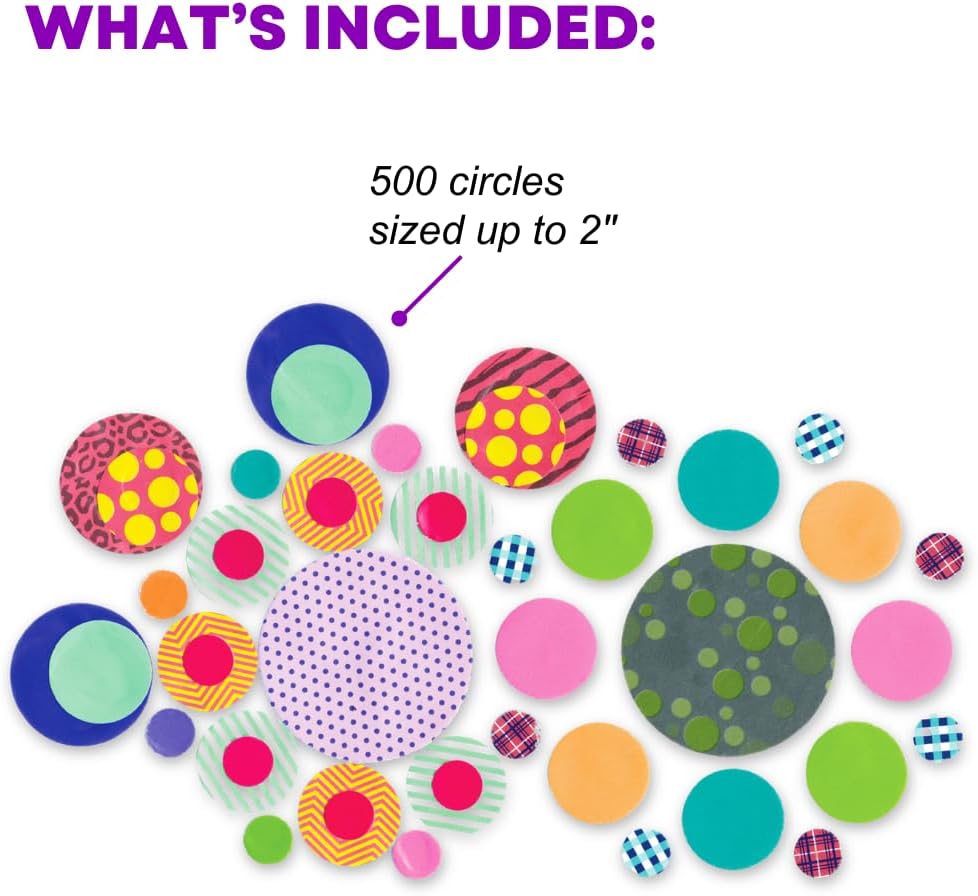 Roylco Paper Circle Popz – 500 Pre-Cut Patterned Paper Circles, Assorted Sizes & Colors up to 2", Kids Collage, Mosaic & Craft Art Supply, Made in USA