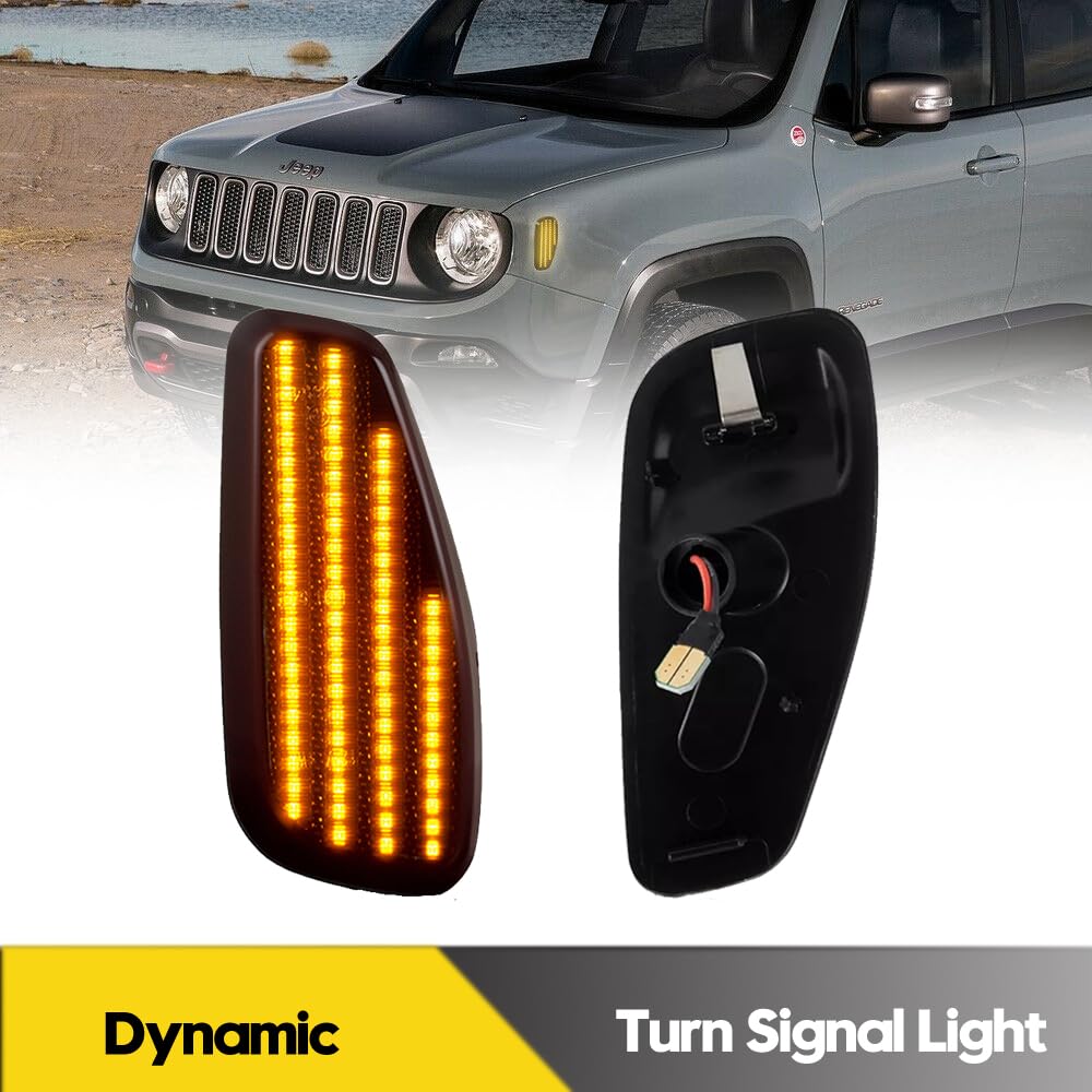 2-częściowe dynamiczne światło boczne do Jeepa Renegade BU 2014-2021 przedni zderzak kierunkowskaz lampy wskaźnika OEM#68256049AA(Smoked)