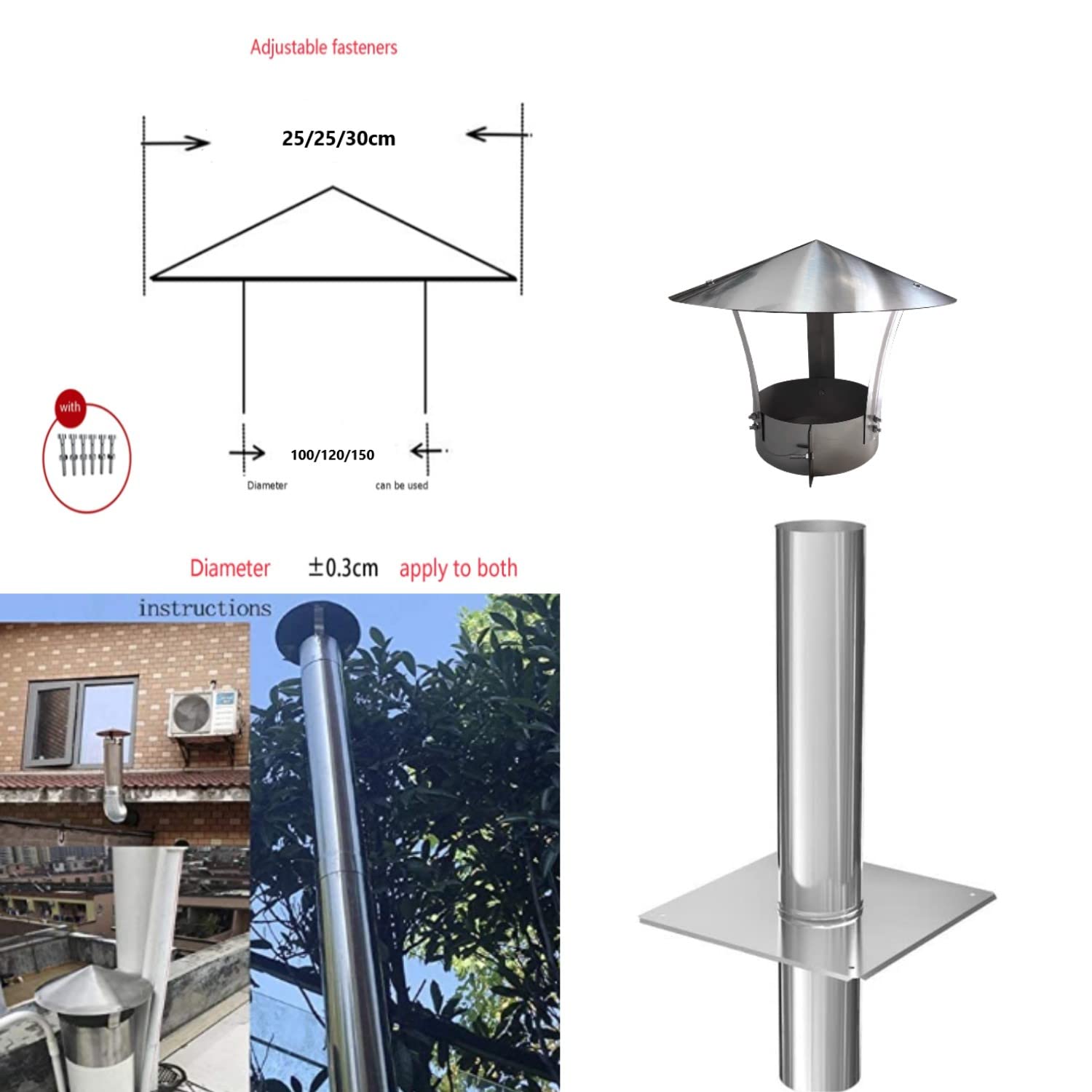 Beekeg Chimney Cover / Rain Cover Chimney, Stainless Steel Chimney Flue Pipe Chimney Attachment - Image 2