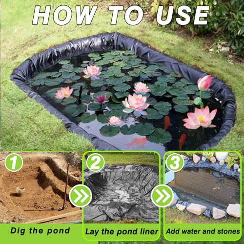 Qcdou Teichfolie, 2mx 2m PVC teichplane, Schwarze Plane, Gartenteich Teichplane, Wasserdicht und Wetterbeständig, Dichtungsfolie Teichmembran für Fischteiche, Wasserfall Pool, Brunnen