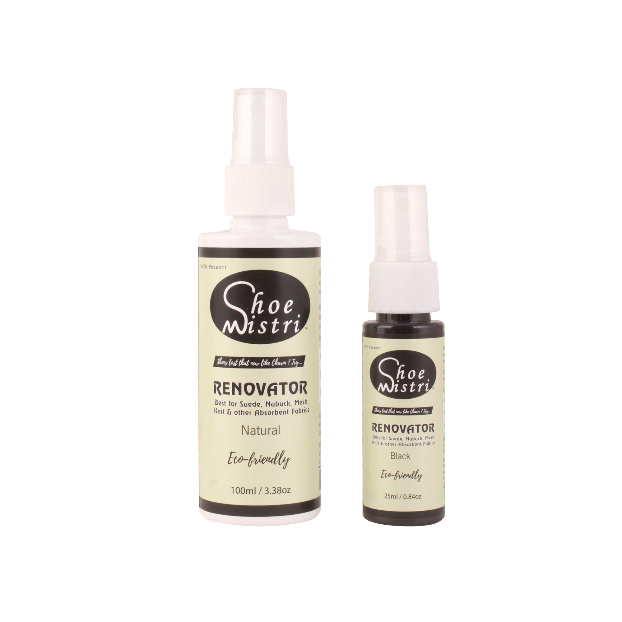 Shoe mistri Natural(100ml) & Black(25ml) Shoe Renovator - Suede, Nubuck, Canvas, Knit and most other absorbent Fabrics (Pack of 2) (B07HYR5Y8D) Amazon Price History, Amazon Price Tracker