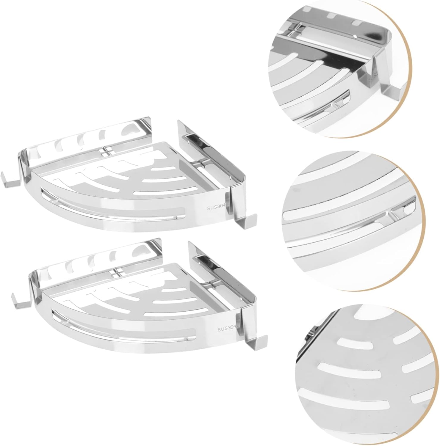 2pcs Stainless Steel Bathroom Corner Shelf Mounted Shower Organizer Waterproof Storage for Bathroom and Kitchen Easy Installation for Home Essentials