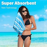 Vista 6 de Paquete de 2 toallas de playa ligeras de microfibra, sin arena, de secado rápido, absorbentes, delgadas y compactas, para piscina, camping