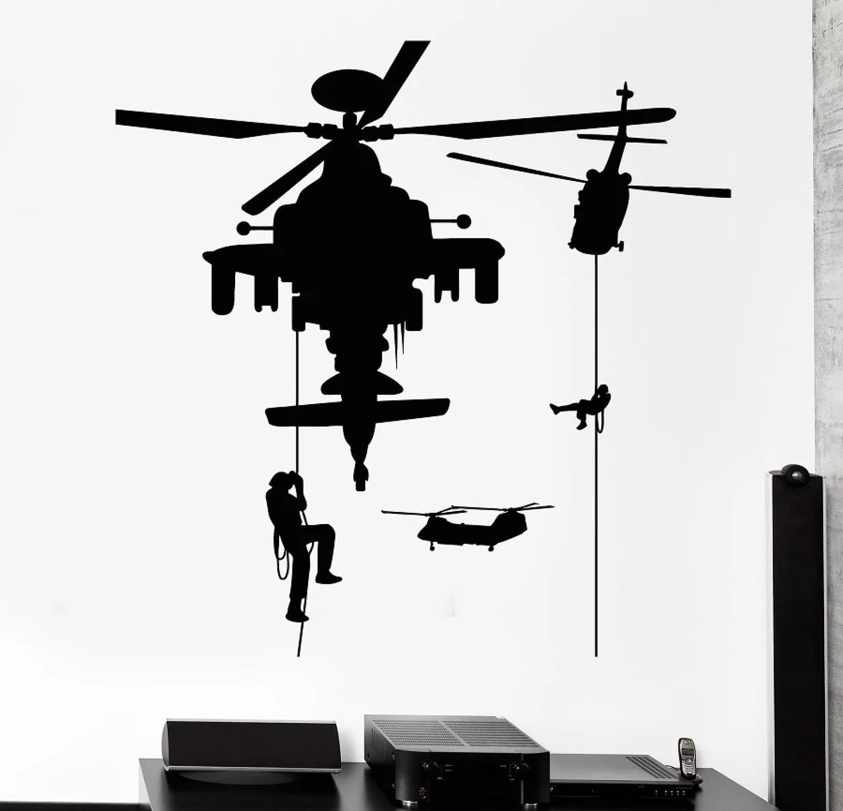 Youousi Black Soldier Helicopter Military Warfare Vinyl Wall Art Decal Suitable For Bedrooms, Children's Rooms, Playrooms, And Living Rooms