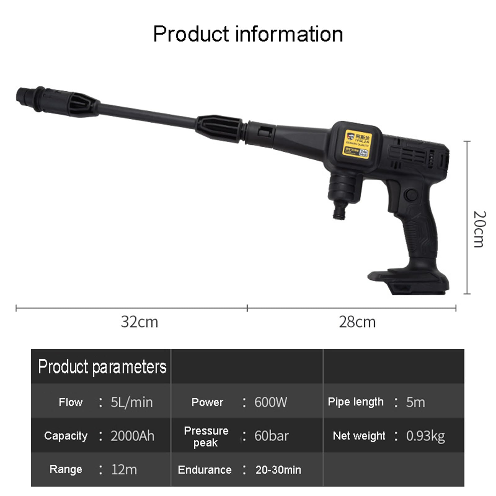 Pistola Per Idropulitrice A Batteria, Kit Rondella Elettrica, Pulitore Elettrico Portatile Con Ugello Regolabile, Lavaggio Auto Piante Da Irrigazione Recinzione Patio,One battery