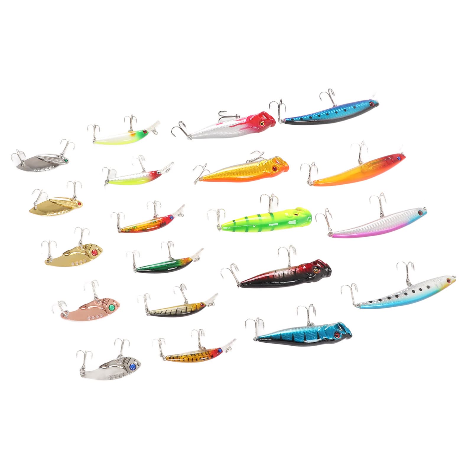20-teiliges Angelköder-Set aus Kunststoff, künstlicher Angelköder, hocheffizient, wiederverwendbar, leicht, für Süßwasser, Salzwasser, Angeln, Seen, Flüsse, Ozeane, Strände