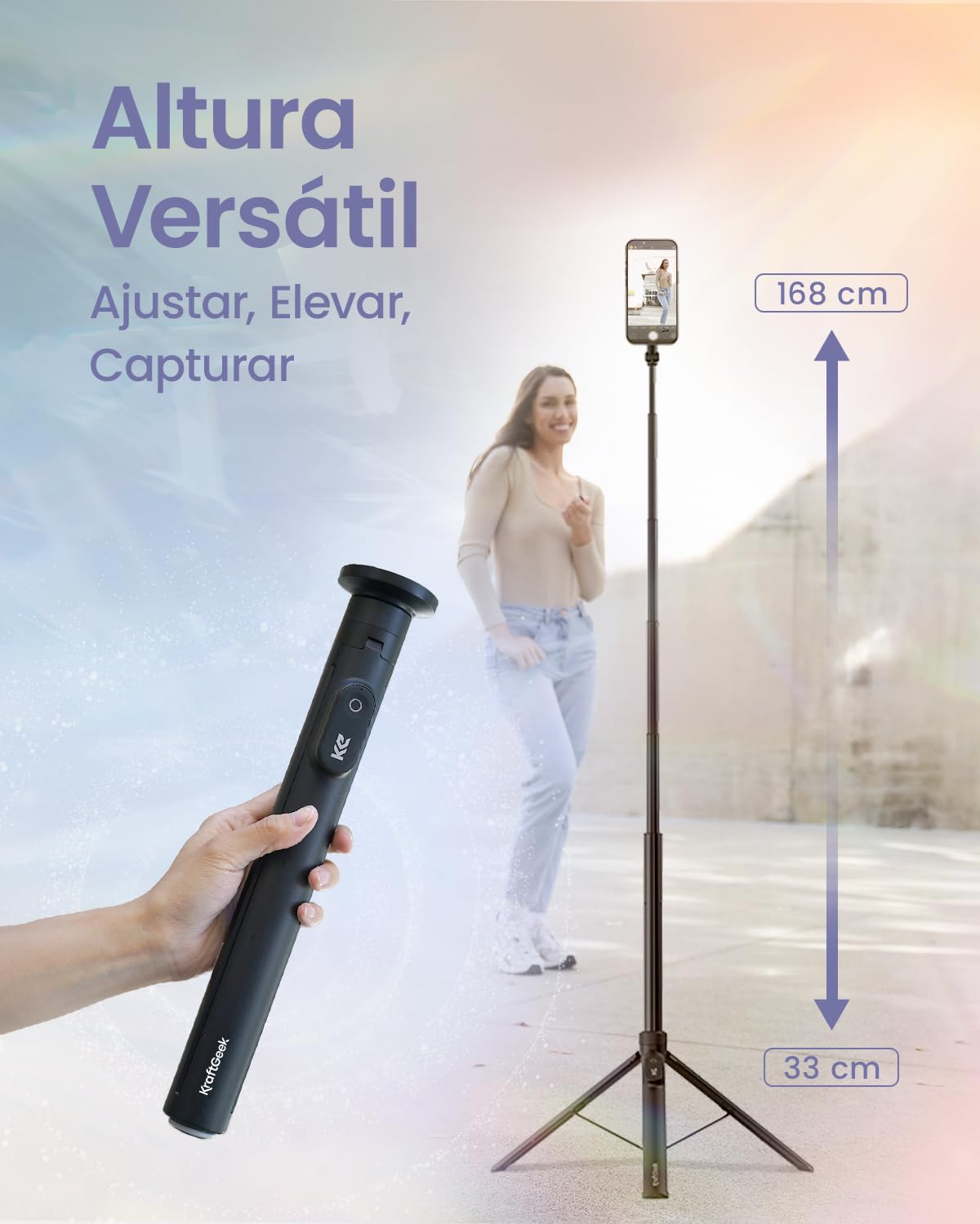 KraftGeek 168cm Palo Selfie Trípode para Movil Compatible con MagSafe, Tripode Movil Magnético con Apertura Automática, Tripe Telemovel Extensible Compatible con iPhone/Samsung/Android, Negro