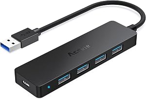 Aceele 5-Port USB 3.0 Ultra Slim Data Hub, USB Hub 3.0 Splitter with Power Port, 5Gbps for MacBook, Mac Pro/Mini, iMac, Surface Pro, XPS, Notebook PC, USB Flash Drives, Mobile HDD, and More