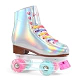 LIKU Quad Roller Skates for Girl and Women with All Wheel Light Up,Indoor/Outdoor Lace-Up Fun Illuminating Roller Skate for Kid