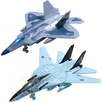 HOLYFUN Double Fighter Jets F14 & F22 - Metal Aircraft with Light & Sound Pull Back Military Plane Toy Gift for Kids & Boys