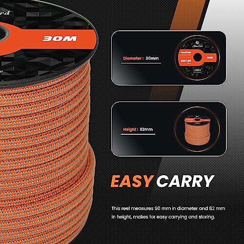 Abma Cord Paracord 620 lbs 4mm 9 Strands 100% Nylon 30M - Grey & Orange, Diamond-grey & Orange, 30 Meters - Image 2