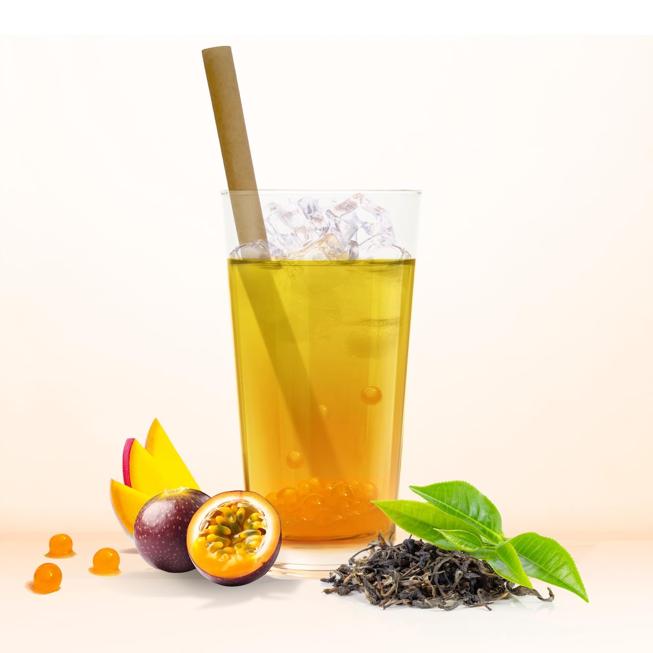 KIT BUBBLE TEA MANGUE - FABRIQUÉ EN FRANCE - 6 BUBBLE TEA - Pailles canne à sucre incluses - Vegan et sans gluten