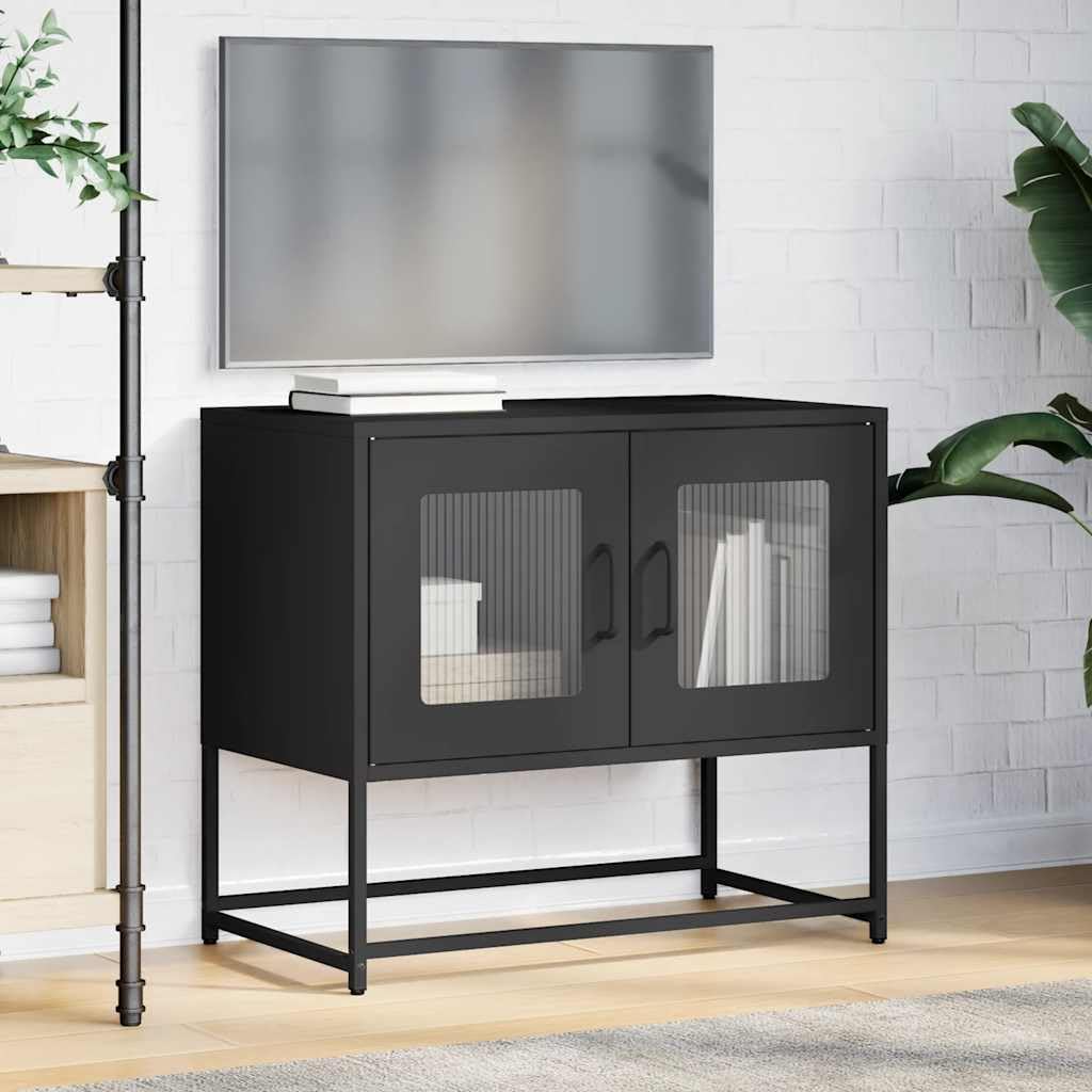 vidaXL Mueble para TV Acero Laminado en frío Negro 68x39x60,5 cm, Soporte de TV, aparador de TV, Mueble de Alta fidelidad, Banco de TV, Mueble de TV