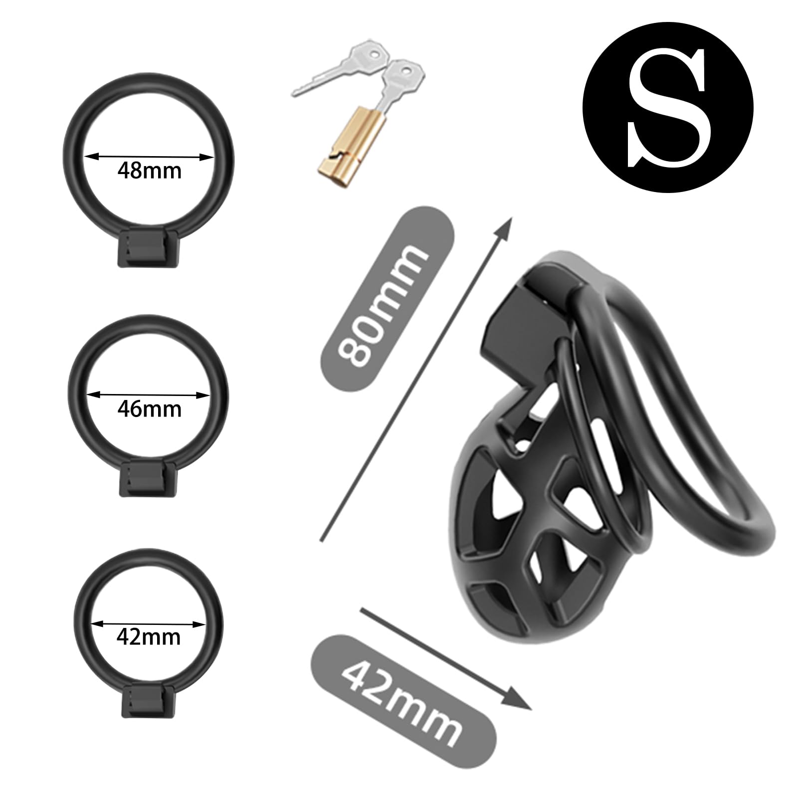 BDSMAGE Jaula castidad para Prevenir Erección, juguetes sexuales hombre, chastity cage con 3 anillo pene, Jaulas de Pene bdsm Juguetes Eróticos Para Adultos (S)