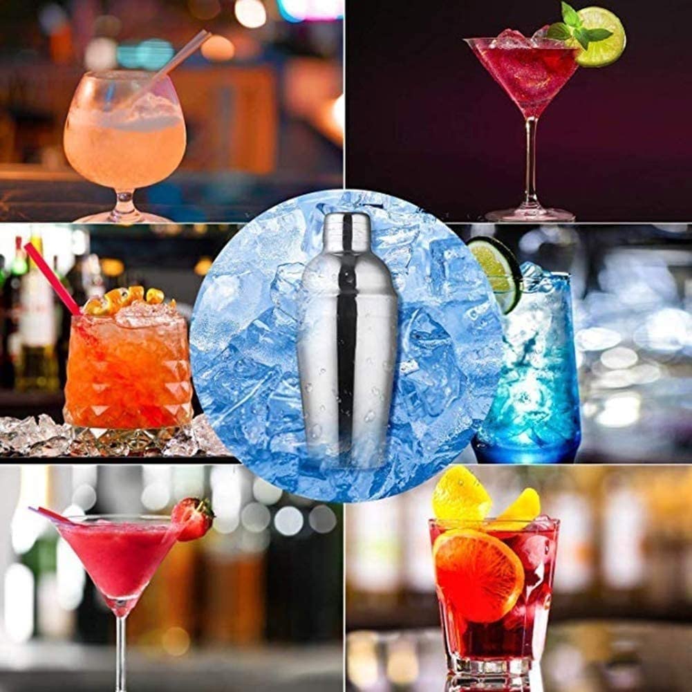 Zestaw barmański shaker do koktajli ze stojakiem, profesjonalne akcesoria barmańskie, shaker do martini, łyżka do mieszania, tłuczek, miarka, idealny zestaw narzędzi barmańskich na domowe przyję