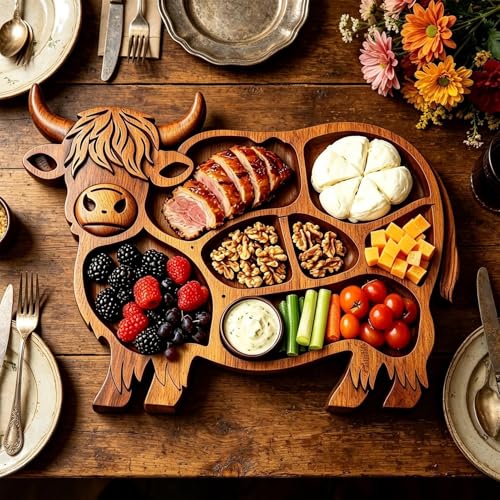 Plateau rustique pour servir et fromages en bois noble de vachette sculptée