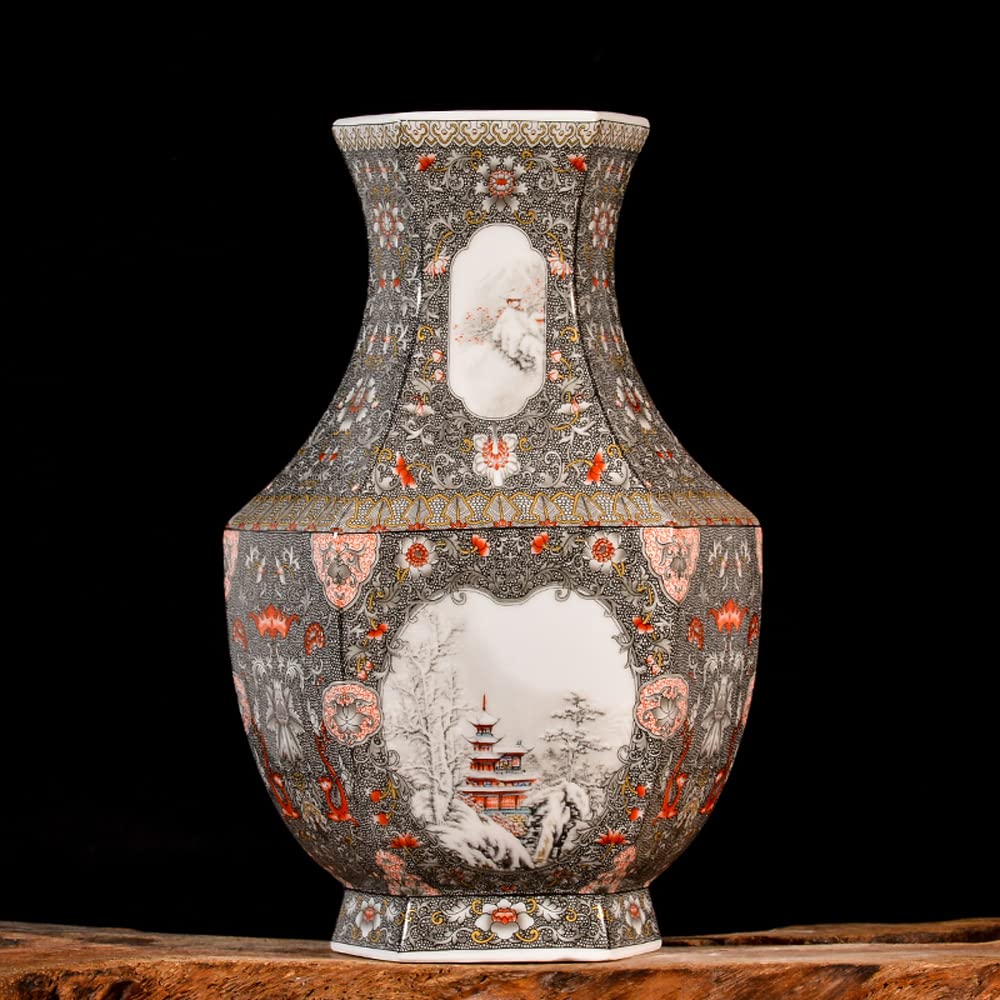 asdchZen Chinoiserie Enamel Porcelain Vase, Living Room, Flower Arrangement, New Chinese Style Study Vestibule, Decorative Handicraft Ornaments,B