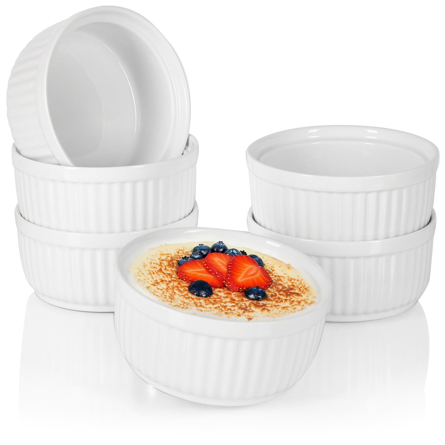 Set 6 Pirofile In Ceramica Da 250 Ml - Resistenti Al Forno Per Soufflé E Dessert