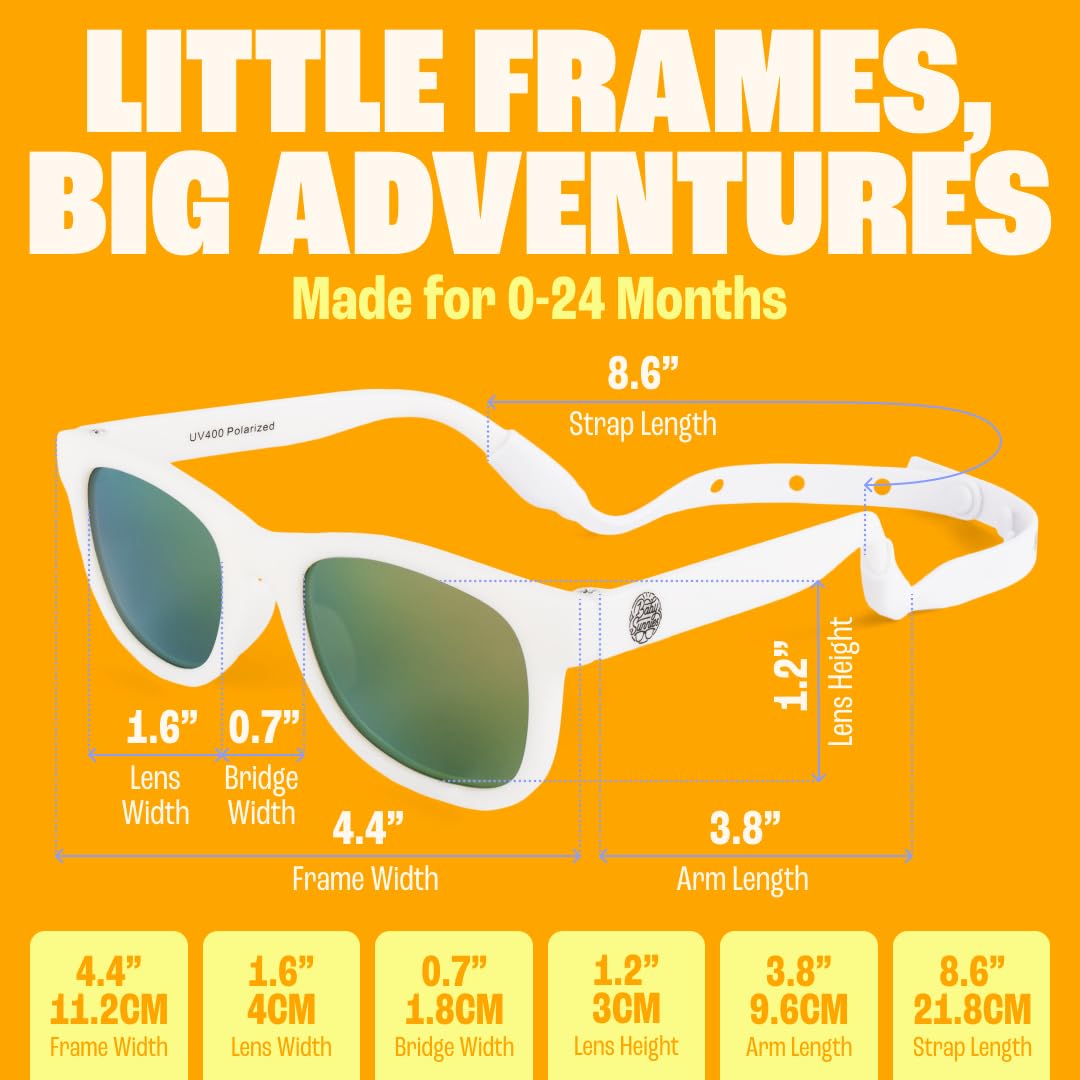 Lunettes de soleil polarisées pour bébé avec lanières - Lunettes de soleil incassables et flexibles pour nourrissons, nouveau-nés, 0 à 24 mois, blanc/jardin opulent