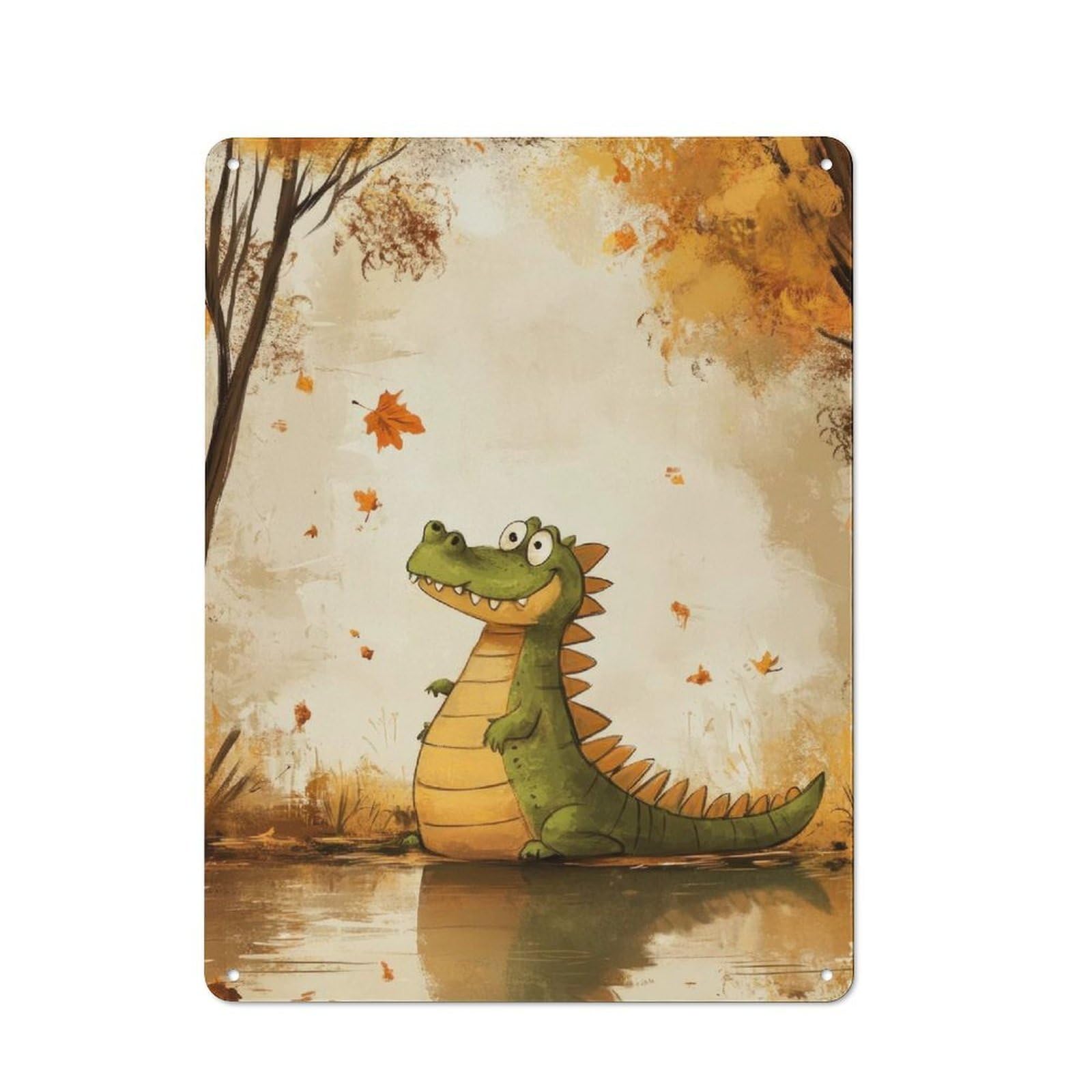 Junmoney Smiling Crocodile In Autumn Retro Metal Sign 40X30cm For Garage Wall, For Home Interiors And Metal Sign Collectors