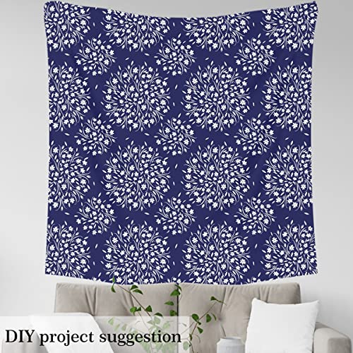 Floral Fabric by The Yard,Vintage Little Floral Upholstery Fabric for Chairs,Traditional Botanical Fabric for Upholstery and DIY Projects,1 Yard,(L92*W150cm) Navy Blue White - Image 3