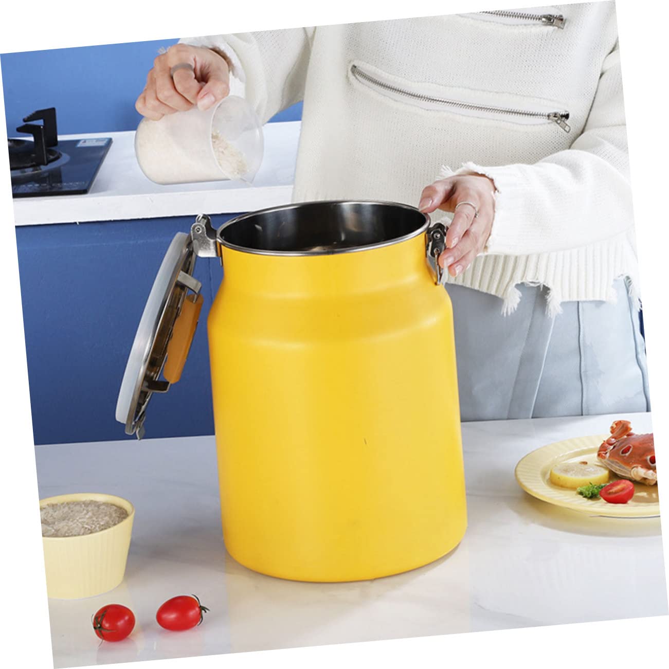 Gatuida Contenitore per Riso in Acciaio Inox Giallo, Secchio Sigillato