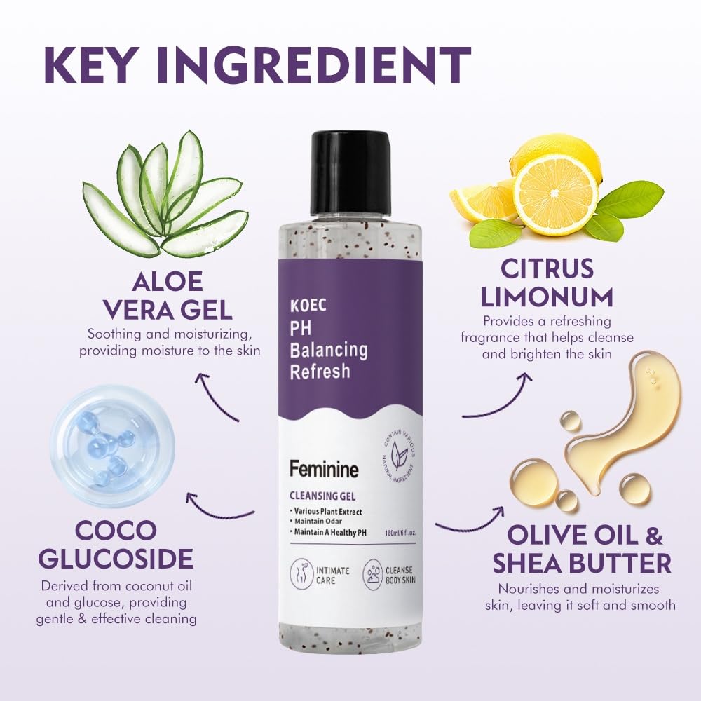 pH Balancing Shower Gel for Women - Daily Feminine Care Body Wash for Gentle Cleansing & Odor Control, pH-Balanced Formula with Nourishing Botanicals for All Skin Types (6 oz) - Image 7