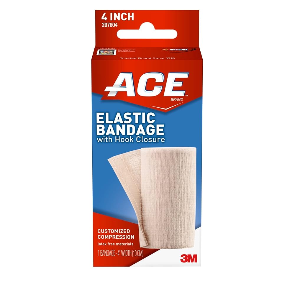 ACE Elastic Bandage with Hook Closure, 4 Inches Wide, Pack of 3 – Adjustable Compression Wraps for Injury Support and Recovery
