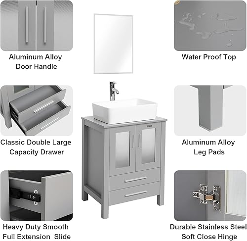 Miniatura 148 de eclife - Lavabo de baño de 24.0 pulgadas con encimera, gabineta de estilo contemporáneo Turquesa Cuadro