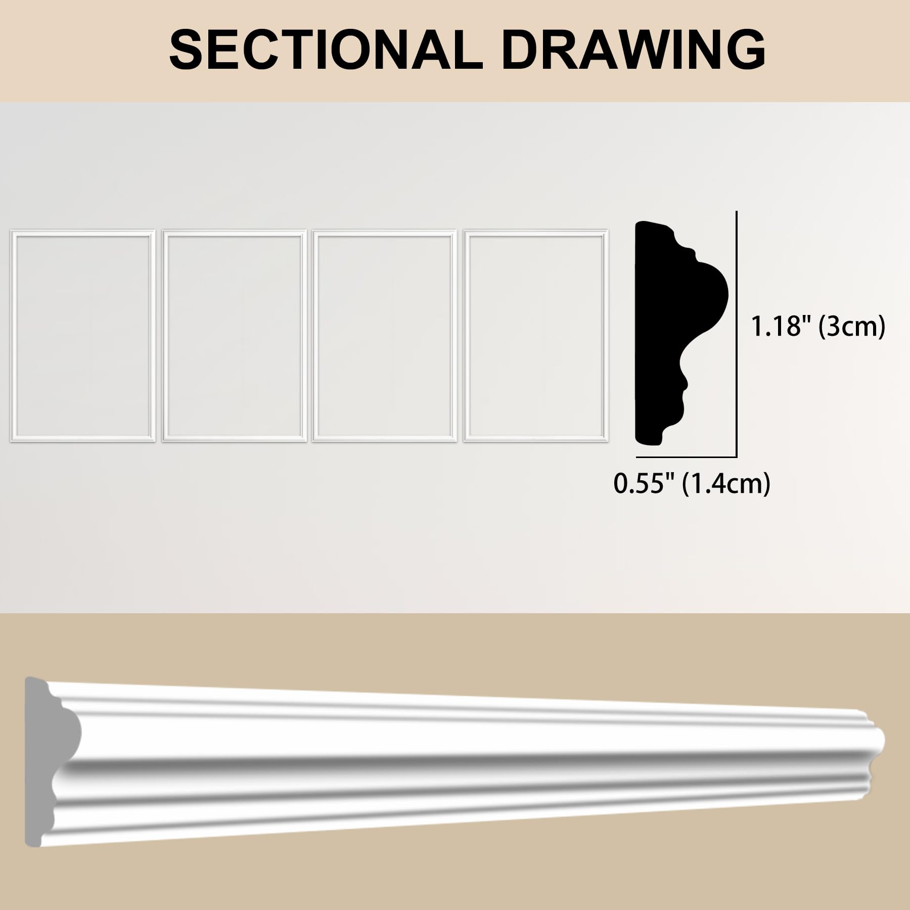 Hungbak Juego de 4 molduras de pared decorativas precortadas de 16" x 24", kit de paneles de revestimiento prefabricados adhesivos que se pegan y despegan para decoración interior, molduras de riel de