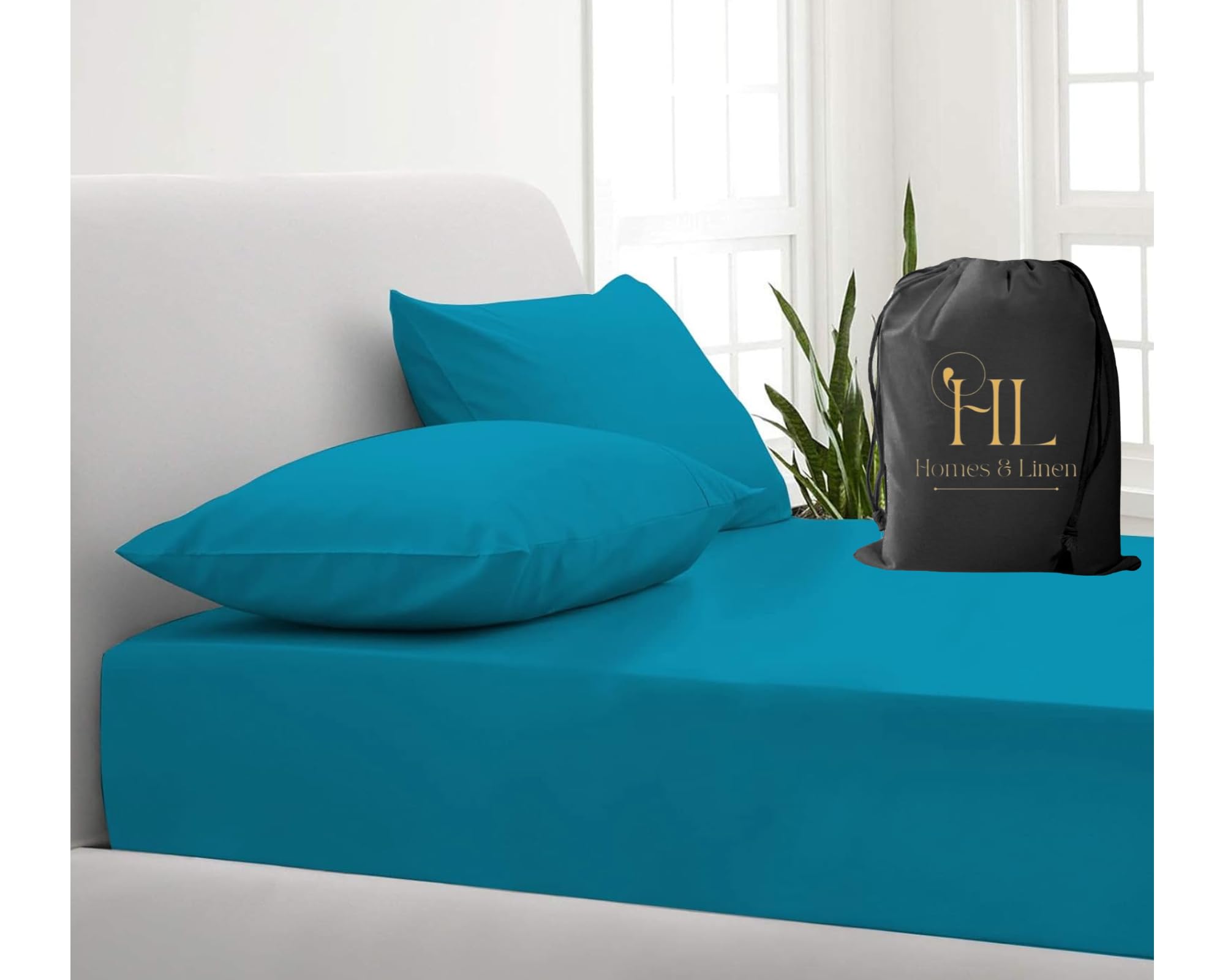 HOMES-LINEN Extra Deep 16” 40CM Fitted Sheet Percale Polycotton 180 Thread Count Soft Breathable Non-Iron Bed Sheet Deep Pocket Mattress Cover Hotel Quality Bedding (Teal, Double)