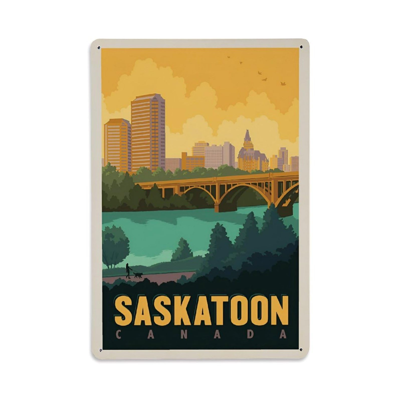 Vintage Trave Poster Canada Saskatoon Metal Tin Sign Wall Decor for Cafe, Club, Garden Metal Poster 8x12Inch