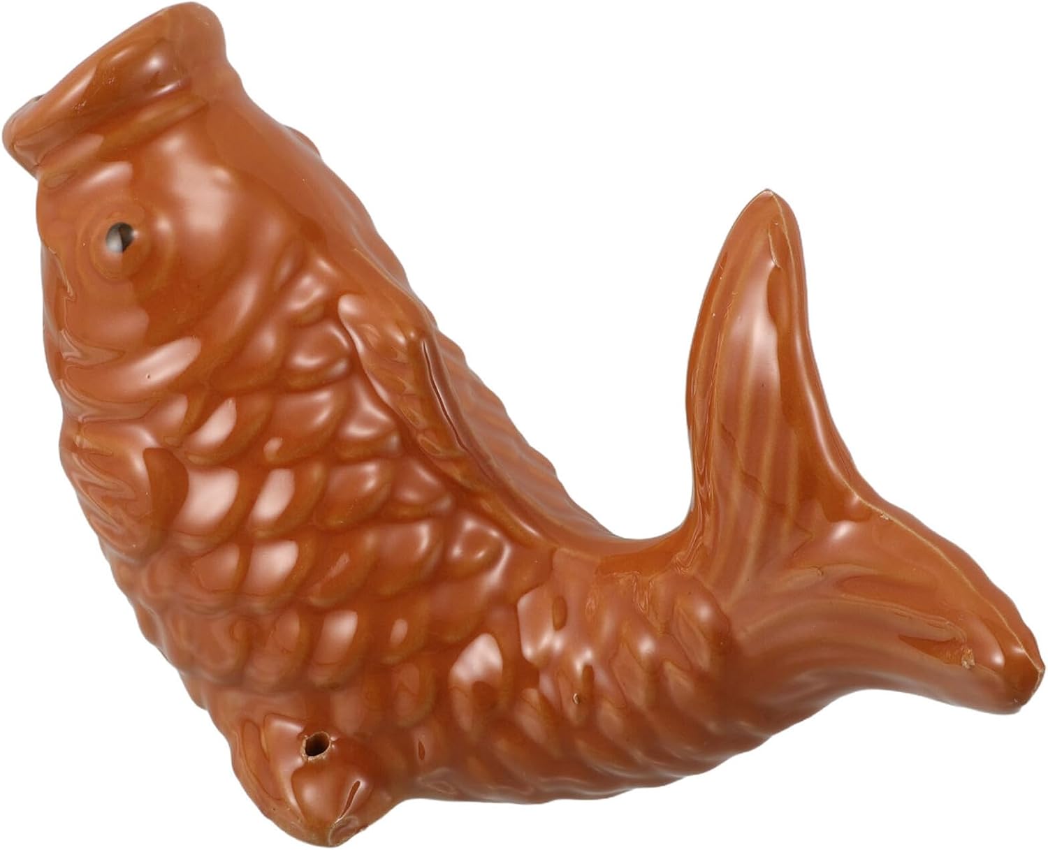 HEMOTON Ceramic Carp Water Fountain Spitter for Garden Pond, Yellow Fish Sculpture Water Outlet for Courtyard Fountain Decoration, Single Piece Outdoor Pond Spout