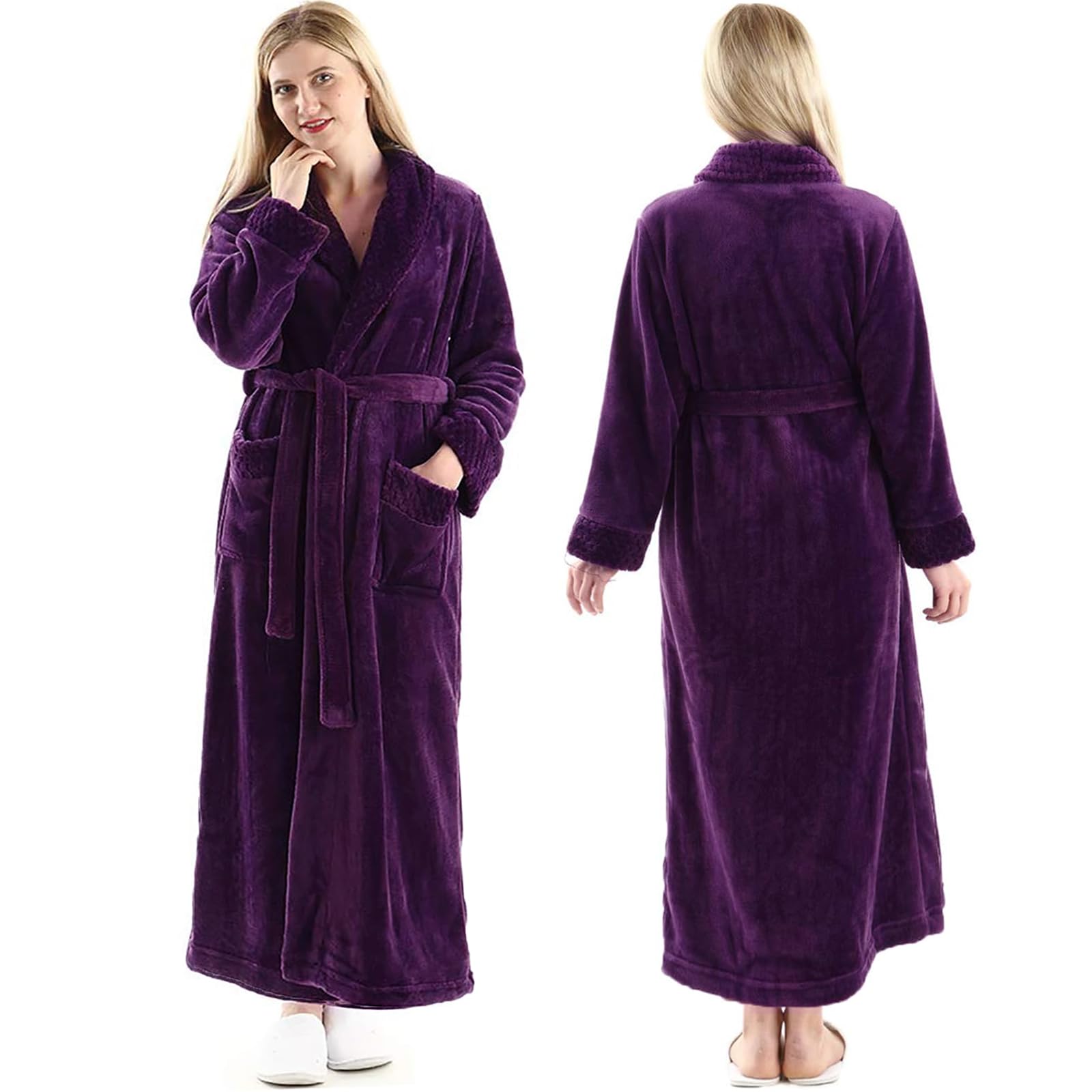Oksun Peignoir long en polaire pelucheuse pour femme : peignoir chaud en flanelle – Manteau d'hiver pleine longueur – Chemise de nuit douce et confortable