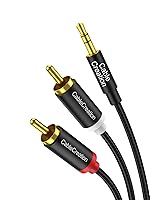 Vista 9 de Cablecreation Cable de audio RCA macho a cable macho de 3,5mm bifurcador en Y diseño para audio estéreo RCA, color negro, Negro