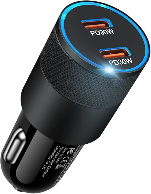Car Charger, AILKIN 60W PD 3.0 Dual Port Fast USB C Car Charger Adapter, USB Car Charger Compatible with iPhone 13 Pro Max/12 Mini/11/SE 2020/XS/XR/X/8, Samsung Galaxy S21/S20/Z Flip 3/Z Fold 3