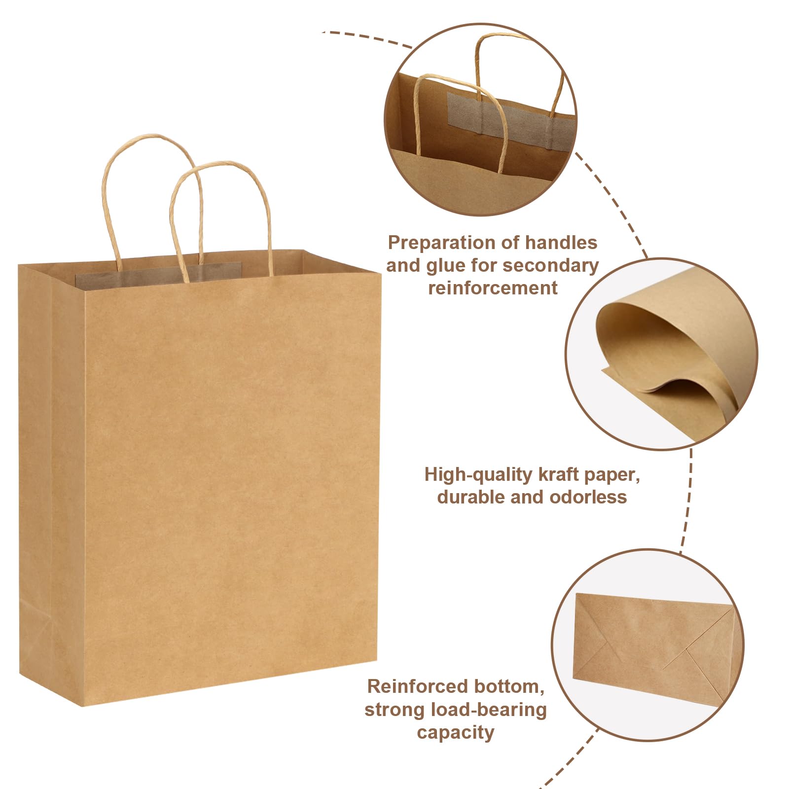 Moretoes 100pcs Paper Gift Bags 10x5x13 Inches Brown Kraft Paper Bags with Handles Bulk, Shopping Bags, Retail Bags for Small Business, Birthday Wedding Party Favor Bags, Merchandise Bags