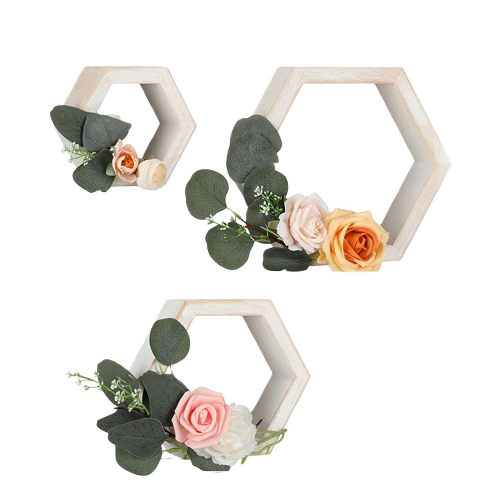 Paquete de 3 soportes hexagonales para velas de té, de madera maciza, decoración artística para el hogar, para bodas, mesas de comedor, decoración geométrica del hogar