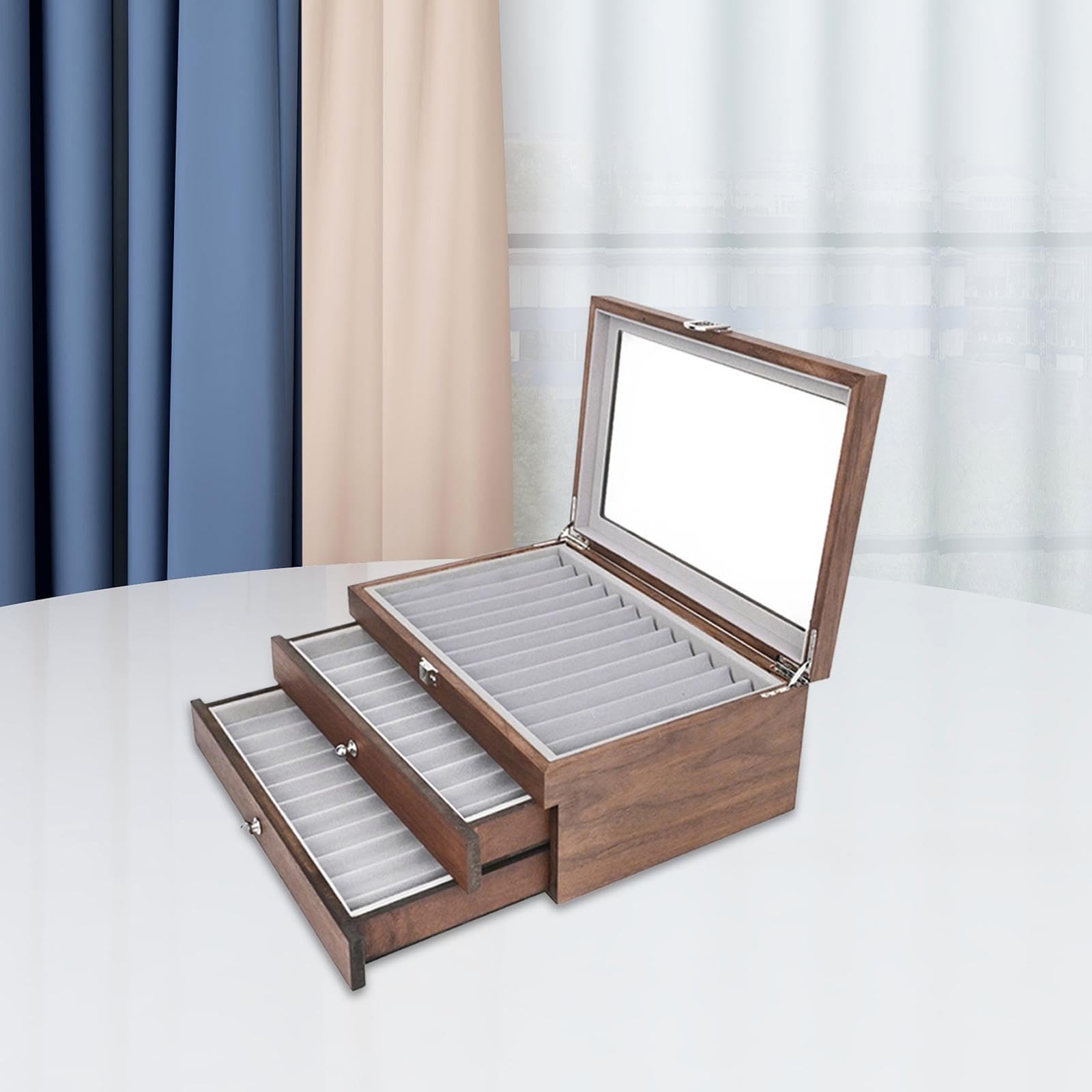 Generic 3 Stöckige Stiftebox Aus Holz mit 34 Fächern Und Transparentem Deckel – Ideal für Bürobedarf Und Als Aufbewahrungsbox, Schwarz