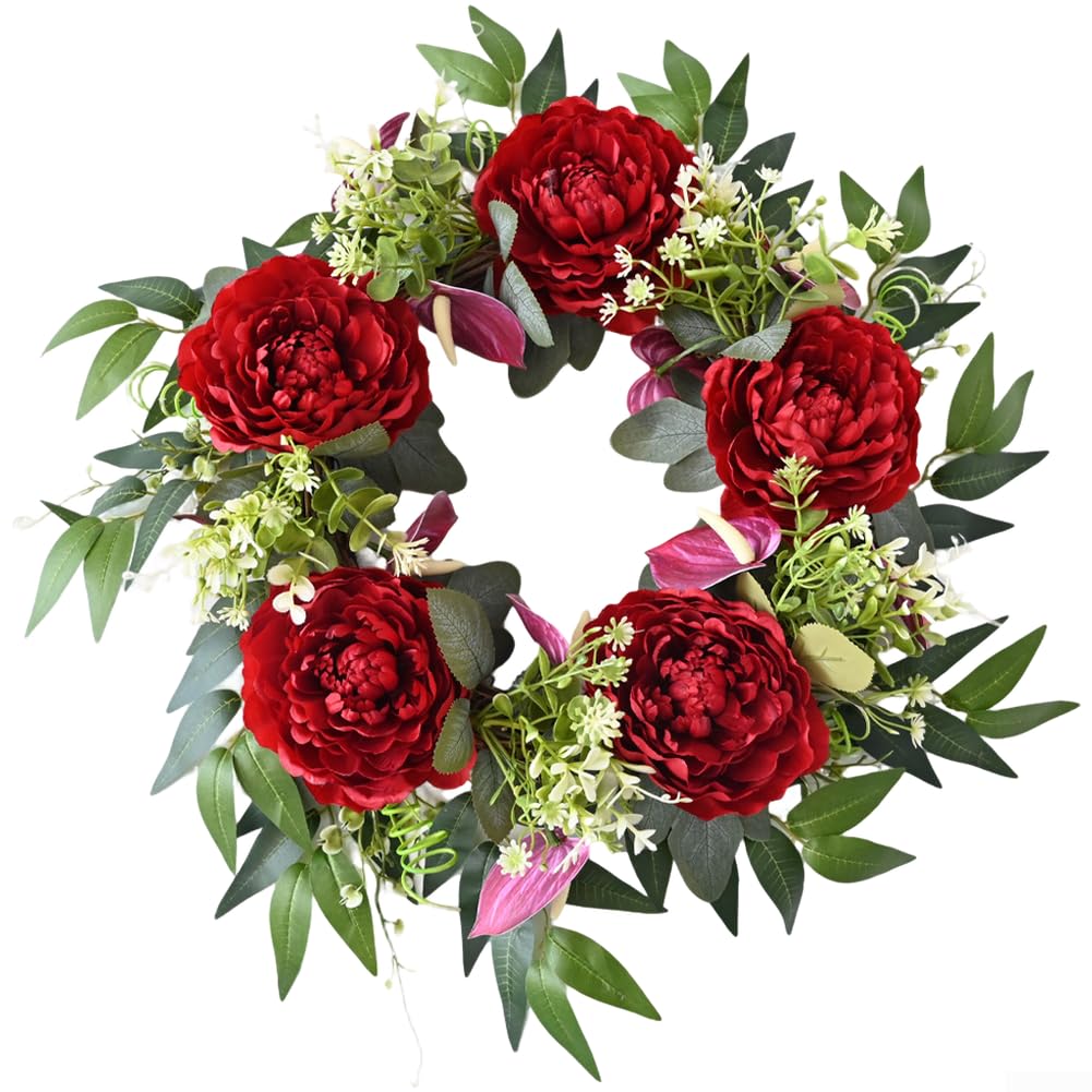 Couronne murale pivoine artificielle rouge pour oublier les fleurs fanées en intérieur