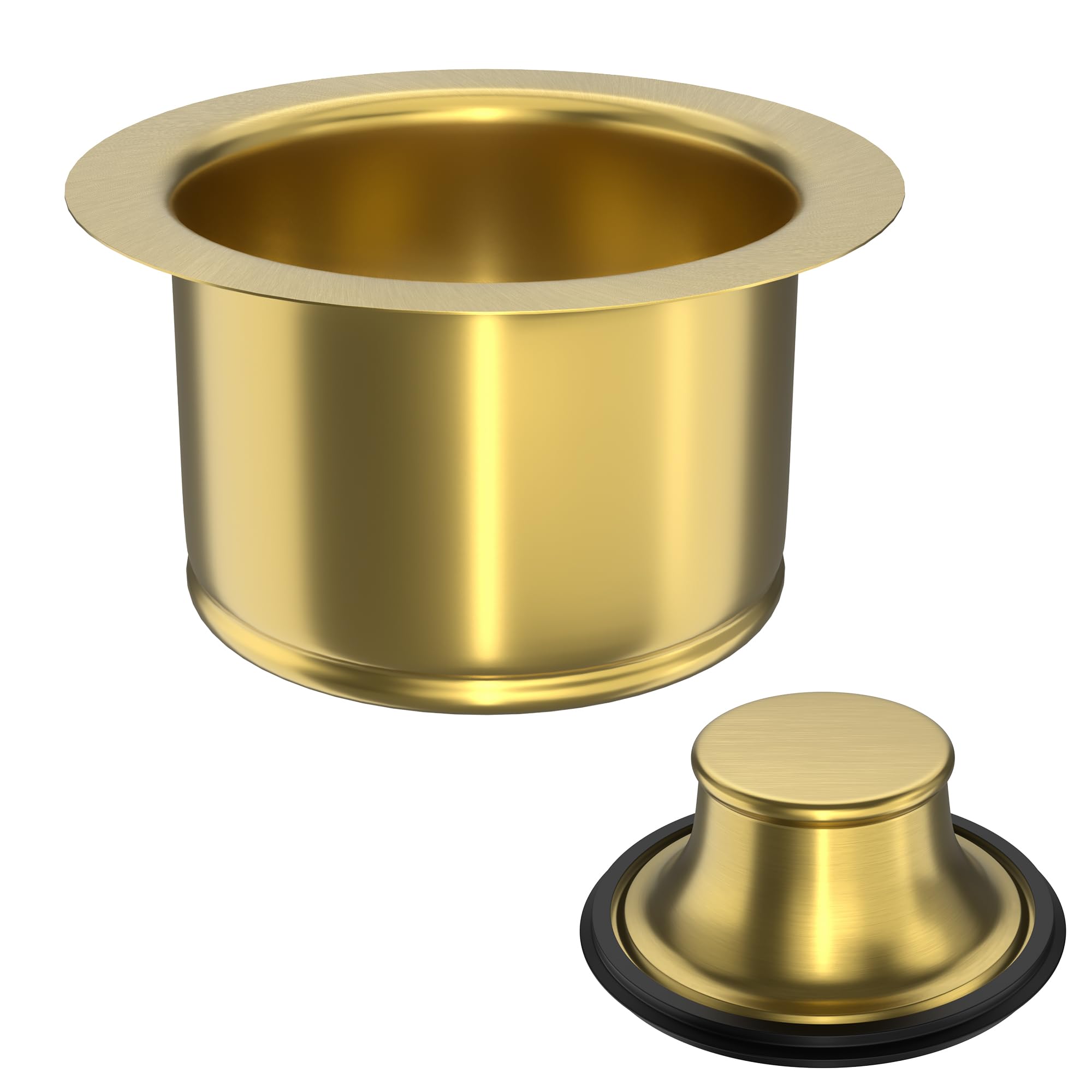 Extended Garbage Disposal Flange and Stopper, Kitchen Sink Drain Deep Flange with Stopper for Garbage Disposal Stainless Steel Fit Universal 3-1/2 Inch Standard Sink Drain Opening Brushed Gold