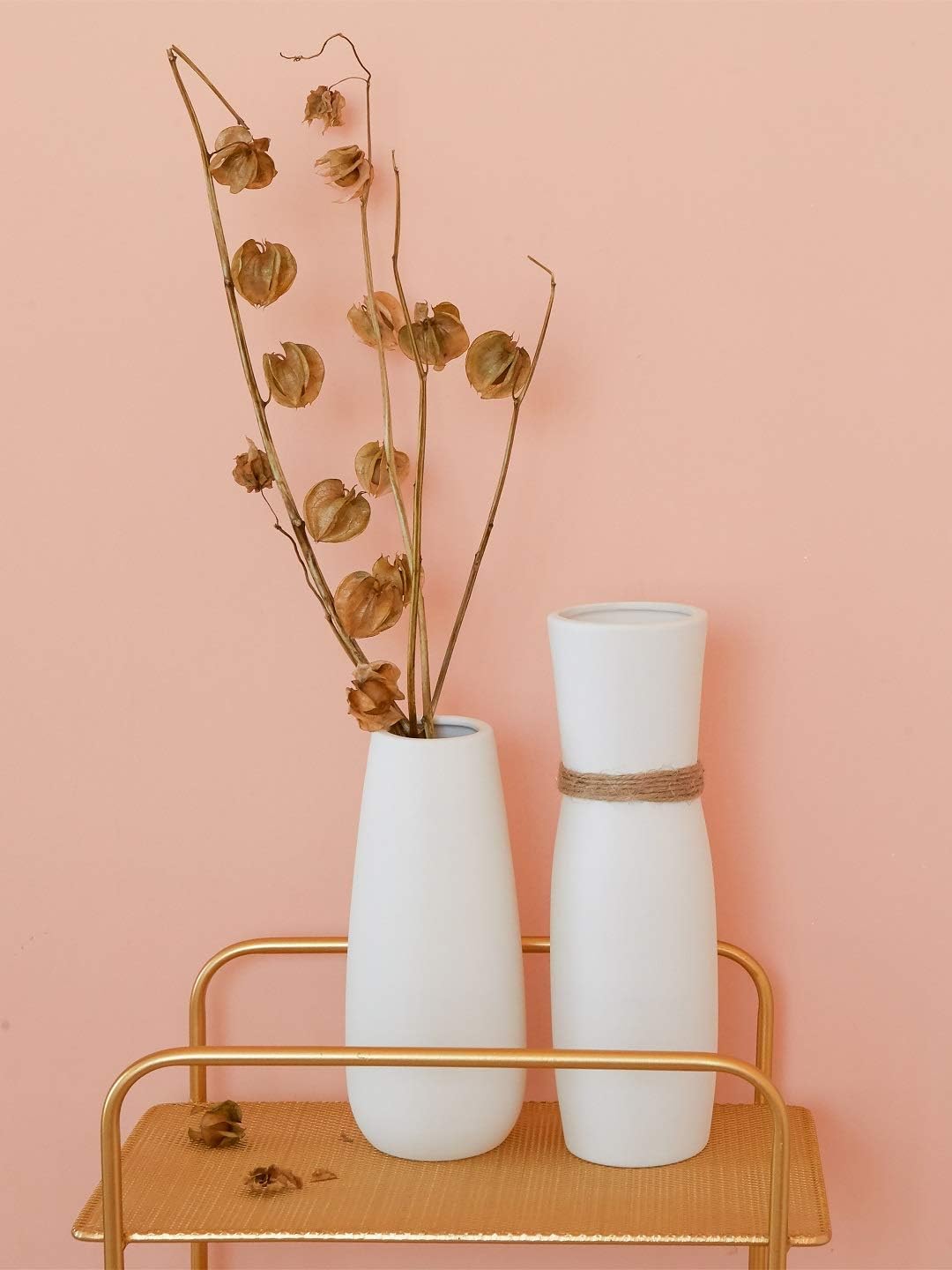 Opps White Ceramic Vases with differing Unique Rope Design for Home Décor – Set of 2