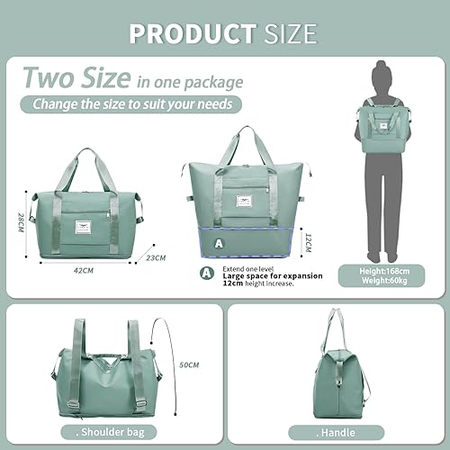 Miniatura 2 de FIORETTO Bolsa de viaje expandible para mujer con doble correa para el hombro, bolsa deportiva para gimnasio con bolsillo húmedo, bolsas de fin de