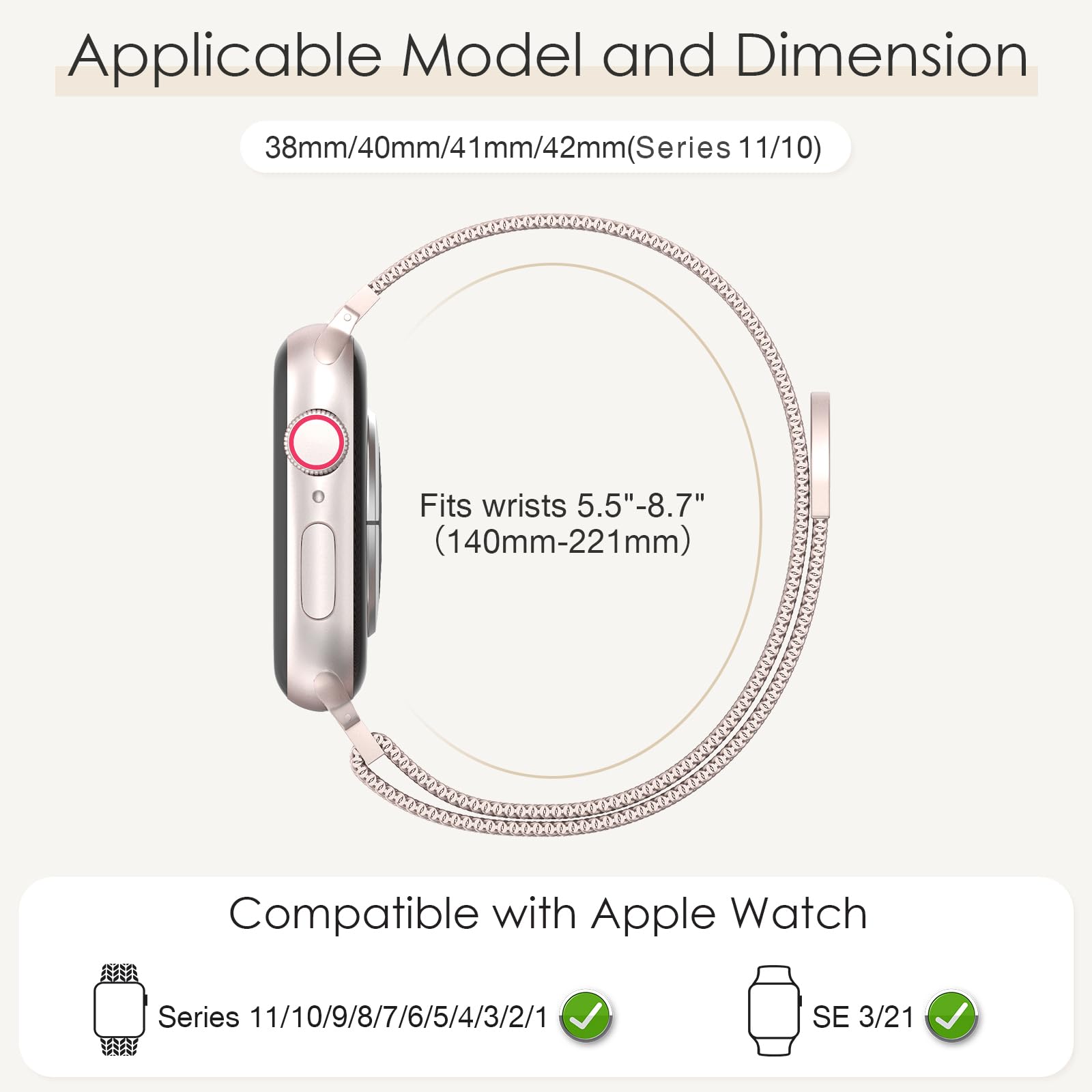 Original Milanese Loop Compatible with Apple Watch Straps 38mm 40mm 41mm 42mm 44mm 45mm 46mm 49mm Women & Men, Magnetic Clasp Adjustable Metal Bands for iWatch Series 11 10 9 8 7 6 5 4 2,Ultra 3,SE 3 — view 2