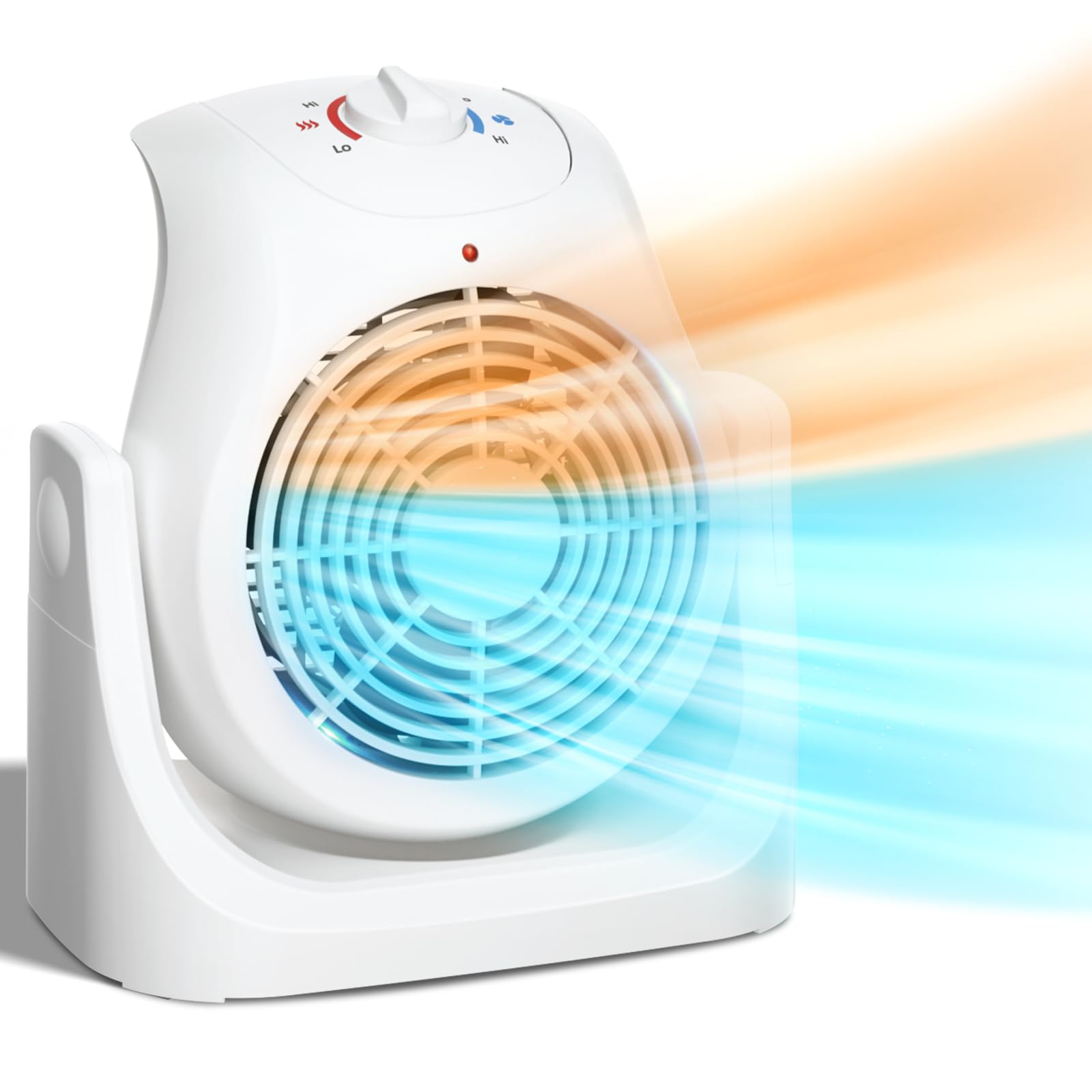 LifePlus 2 in 1 Heater Fan Combo, Portable Cooling Desk Fan, Air Circulator Fan 45° Tilt, 2 Wind Speeds, 1500W Overheat Protection Personal Small Floor for Home Office White