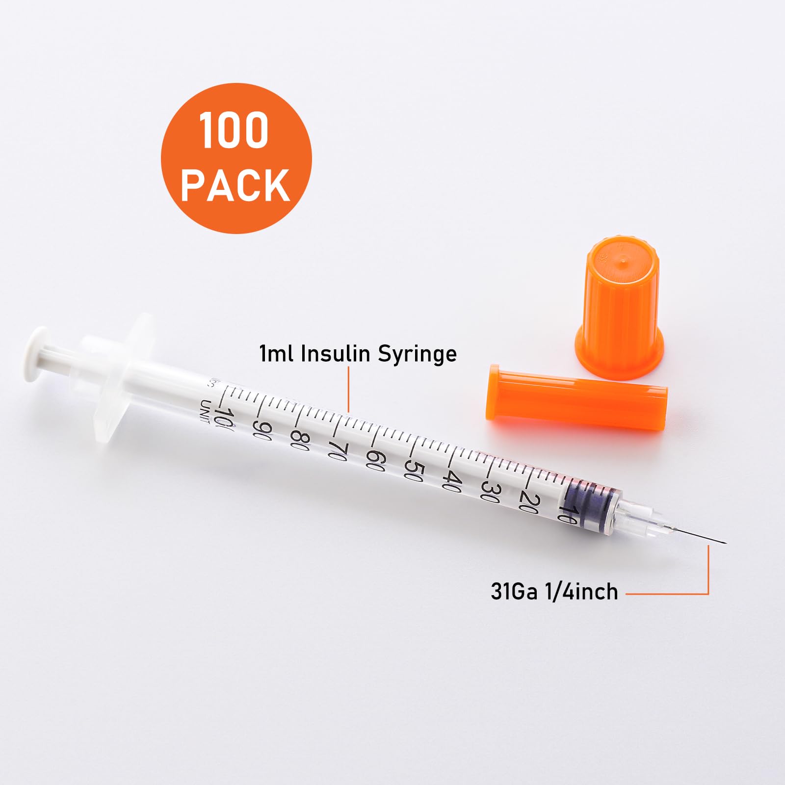 31G 1cc 1/4 Inch (6mm) Syringe, U-100 Syringe with Needle, Individually Wrapped, Pack of 100 — Amazon image 6