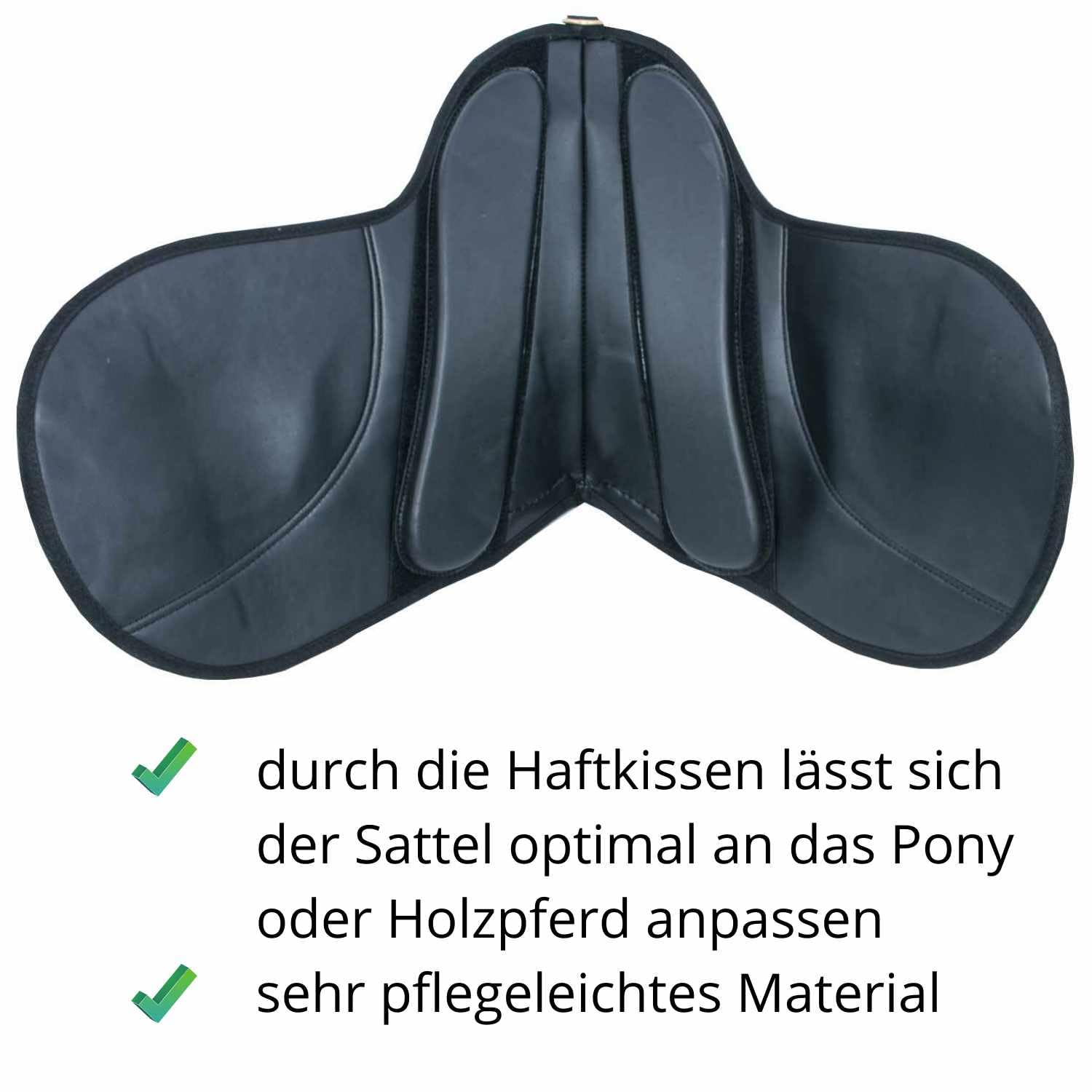 AMKA Reitkissen Pony Sattel Gr. Pony 4teilig anpassbar Sattel für Kinder komplett mit Riemen, Steigbügel und Sattelgurt auch für Holzpferde geeignetes Sattelset