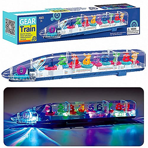 Image of Cable World Transparent 3D Train Toy 360 Degree Rotation, Gear Simulation Mechanical Train Sound and Light Toy for 2-5 Years Boys and Girls
